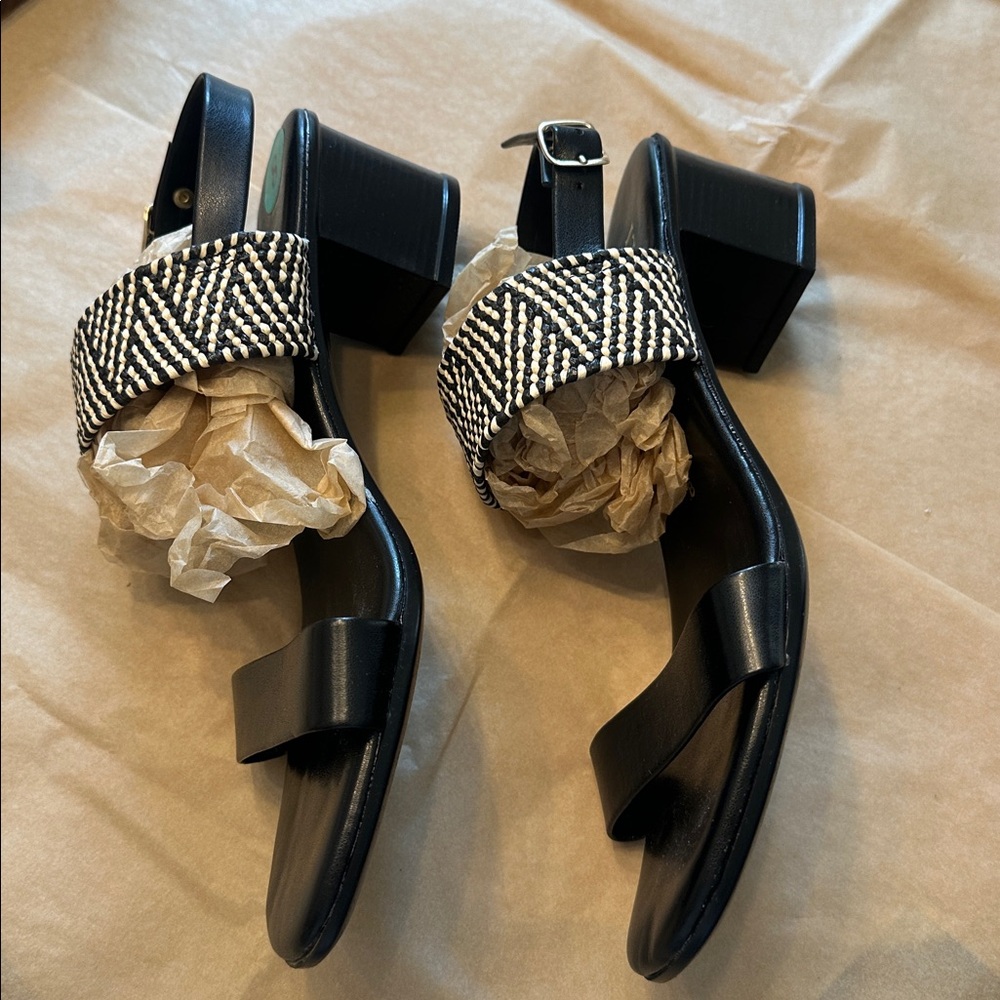 Italian Shoemakers Black Sandals with Braided Cream Accent - Picture 2 of 6